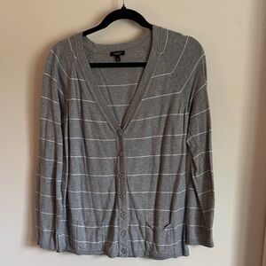 Talbots Gray and White Striped Cardigan size L